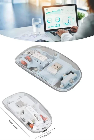 Kablosuz Mouse Fare Şarjlı Bluetooth Wireless Çift Modlu Sessiz - Resim 5