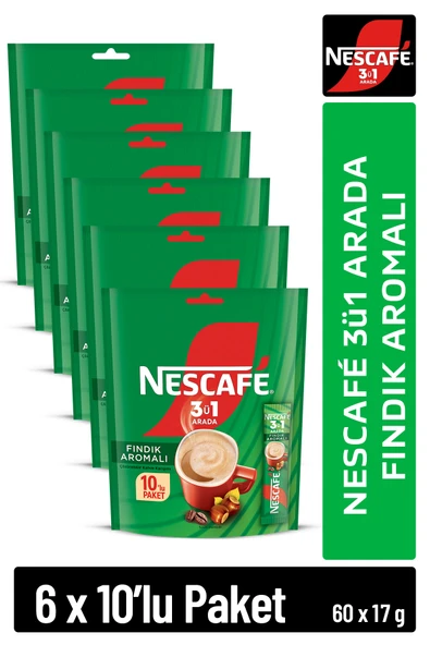 Nescafe 3ü1 Arada Fındık Aromalı Çözünebilir Kahve 17g 10'lu Paket 10X6 ürün görseli 1