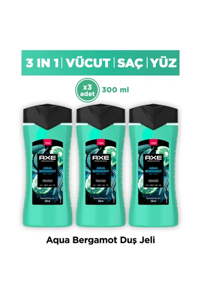 Axe Premium Collection Duş Jeli Aqua Bergamot 3in1 Vücut Saç Yüz 300 ml x3 ürün görseli 1