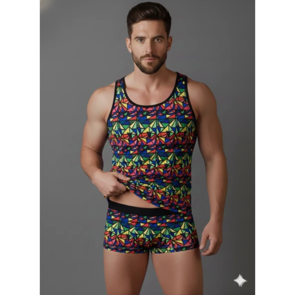 Erkek Renkli Tank Top Boxer Takımı ürün görseli 1