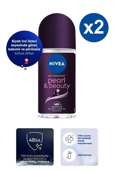 NIVEA Pearl&beauty Black Roll-on 50ml X2 ürün görseli 1