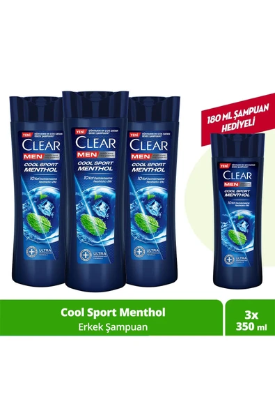 Clear Men Kepeğe Karşı Etkili Şampuan Cool Sport Menthol 350 ml X3 ürün görseli 1