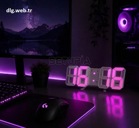 DLG Akıllı 3D LED Dijital Masa Saati Tarih Sıcaklık Alarm Ayarlanabilir Parlaklık Pembe ürün görseli 1