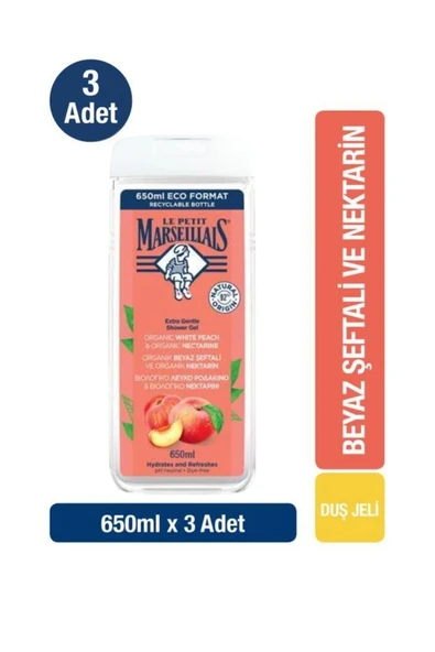 Le Petit Marseillais Beyaz Şeftali ve Nektarin Duş Jeli 650 ml x3 ürün görseli 1