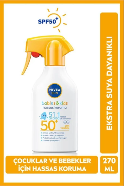 NIVEA SUN SPF50+ Bebek Ve Çocuklar Için Güneş Spreyi 270ml, Hassas Güneş Koruması, Ekstra Suya Dayanıklı ürün görseli 1