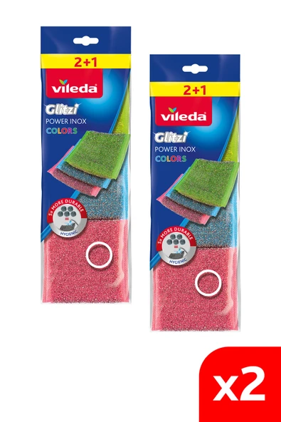 Vileda 2 Paket 3 Lü Power Inox Colors Çelik Bulaşık Sünger ürün görseli 1