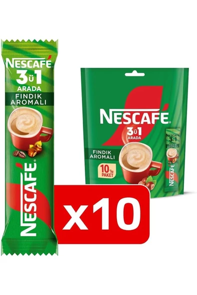 Nescafe 3u1arada fındık aromalı 10 lu kahve ürün görseli 1