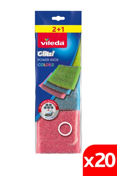 Vileda 20 Paket 3 Lü Power Inox Colors Çelik Bulaşık Sünger ürün görseli 1