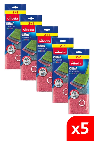 Vileda 5 Paket 3 Lü Power Inox Colors Çelik Bulaşık Sünger ürün görseli 1