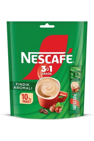 Nescafe 3ü1 Arada Fındık Aromalı Granül Kahve 10'lu Paket ürün görseli 1