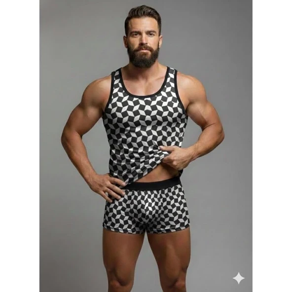 Erkek Desenli Tank Top Boxer Takım ürün görseli 1