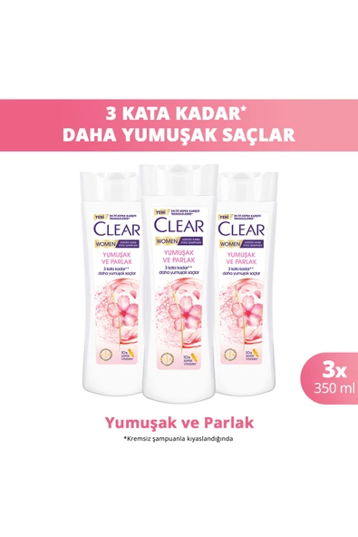 Clear Women Kepeğe Karşı Etkili Şampuan Yumuşak ve Parlak 350 ml x3 ürün görseli 1