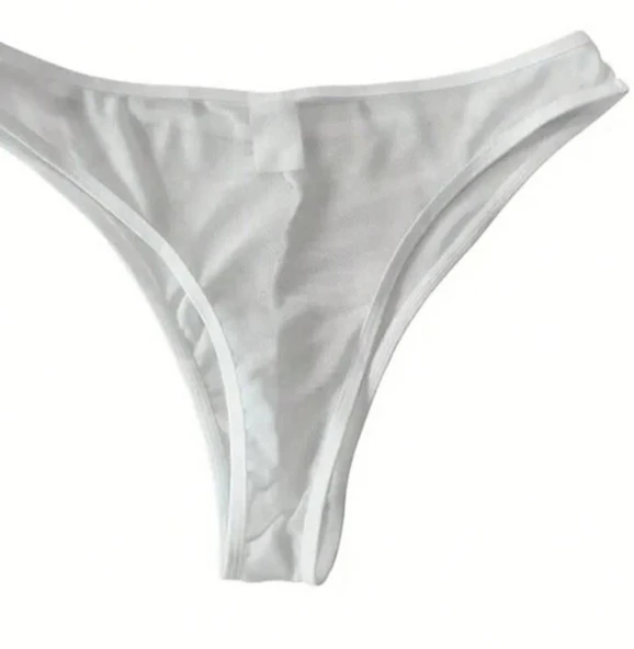 Erkek Biyeli Beyaz Transparan Brazillian Slip - Resim 2