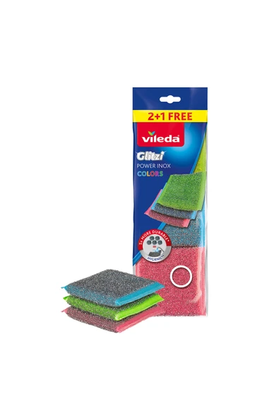Vileda 3 Lü Power Inox Colors Çelik Bulaşık Sünger ürün görseli 1