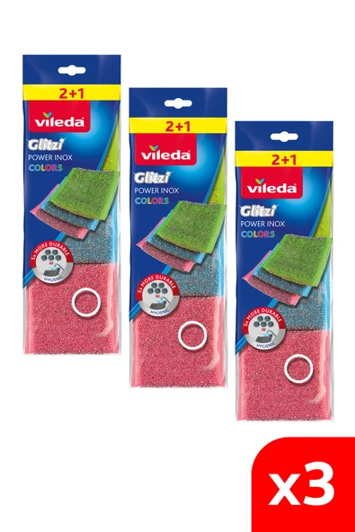 Vileda 3 Paket 3 Lü Power Inox Colors Çelik Bulaşık Sünger ürün görseli 1