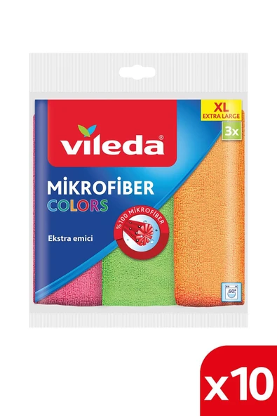 Vileda 10 Paket 3 Lü Mikrofiber Colors Xl 36x38 Temizlik Bezi ürün görseli 1