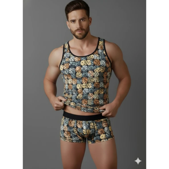 Erkek Desenli Tank Top Boxer Takımı ürün görseli 1