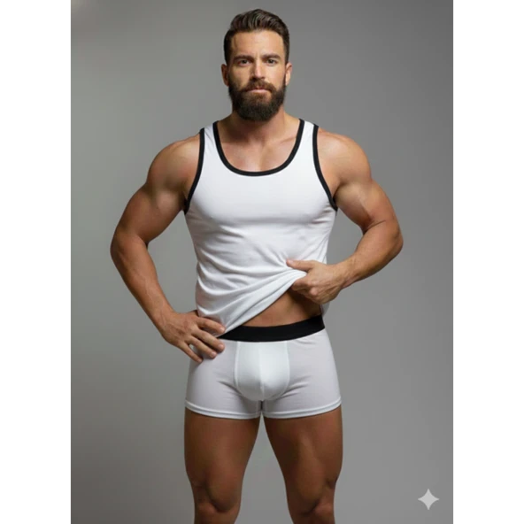 Erkek Beyaz Tank Top Boxer Takım ürün görseli 1