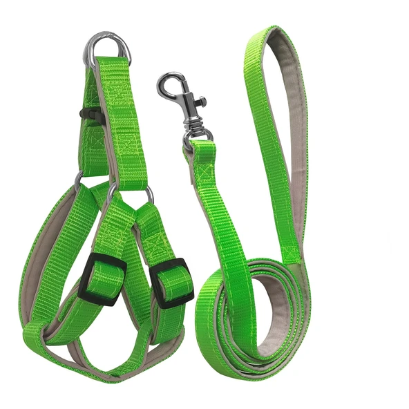 Gezdirme Kayışlı Dokuma Köpek Göğüs Tasma Seti 40*60-110 cm Neon Yeşil ürün görseli 1