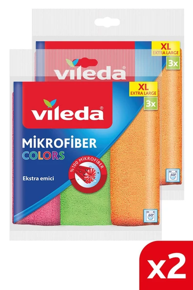 Vileda 2 Paket 3 Lü Mikrofiber Colors Xl 36x38 Temizlik Bezi ürün görseli 1