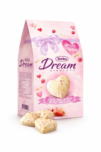 Torku Dream Çilek Parçacıklı Beyaz Çikolata Kalp Şekilli 180g – Sevgililer Günü Özel Seri ürün görseli 1