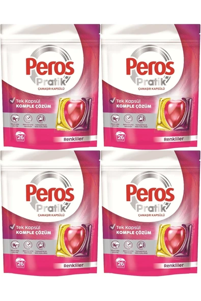 Peros Pratik Matik Çamaşır Deterjanı Kapsülü - Tableti 104 Adet Renkliler (4PK*26) ürün görseli 1