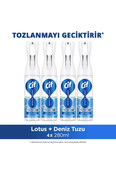 Cif Infinite Clean Doğal Probiyotikli Anti Toz Sprey Tüm Yüzeyler İçin Lotus & Deniz Tuzu 280ml x4 ürün görseli 1