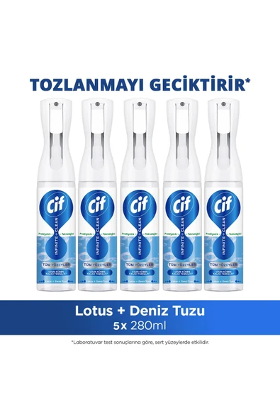 Cif Infinite Clean Doğal Probiyotikli Anti Toz Sprey Tüm Yüzeyler İçin Lotus & Deniz Tuzu 280ml x5 ürün görseli 1