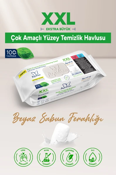 Papilion Easy Clean Xxl Beyaz Sabun Ferahlığı Iz Bırakmayan Naturel Formül 100 Geniş Yaprak ürün görseli 1