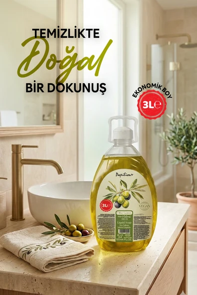 Papilion Zeytin Yaprağı Kokulu Sıvı El Sabunu 3000 ml Nemlendirici Doğal Yağlar Ferahlatıcı El Temizliği ürün görseli 1