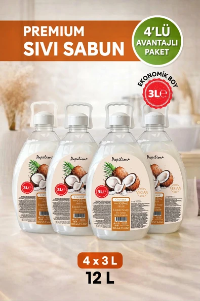 Papilion Hindistan Cevizi Kokulu Sıvı Sabun 4'lü (4x3000ml) Ekonomik Paket, Nemlendirici Vegan Tazelik ürün görseli 1