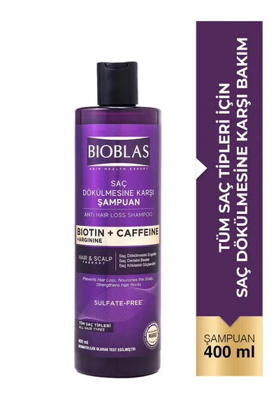 Bioblas Kafein Arjinin Biotin Saç Dökülmesi Karşıtı Şampuan 400 Ml Besleyici, Güçlendirici, Dökülme Karşıtı ürün görseli 1