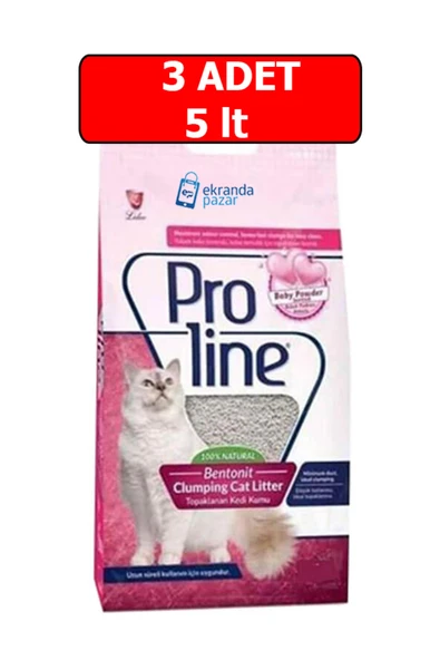 Proline Proline Pudralı Bentonit 3adet 5lt Kedi Kumu Bebek Pudralı Topaklanan Ince Taneli Kedi Kumu ürün görseli 1