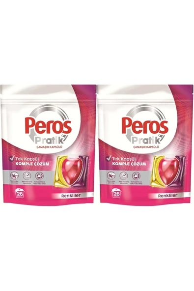 Peros Pratik Matik Çamaşır Deterjanı Kapsülü - Tableti 52 Adet Renkliler (2PK*26) ürün görseli 1