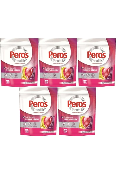Peros Pratik Matik Çamaşır Deterjanı Kapsülü - Tableti 130 Adet Renkliler (5PK*26) ürün görseli 1