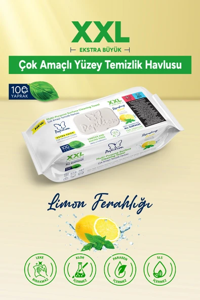Papilion Easy Clean XXL Limon Kokulu Yüzey Temizlik Havlusu 100 Yaprak Büyük Boy Yırtılmaz Dayanıklı ürün görseli 1