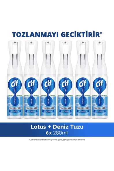 Cif Infinite Clean Doğal Probiyotikli Anti Toz Sprey Tüm Yüzeyler İçin Lotus & Deniz Tuzu 280ml x6 ürün görseli 1