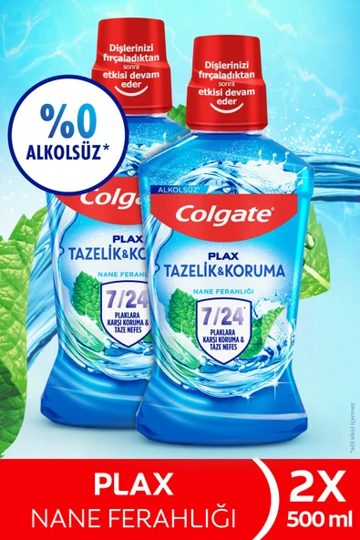 Colgate Plax Nane Ferahlığı Plağa Karşı Ağız Bakım Suyu 500 ml x2 Adet Ağız Çalkalama Suyu Gargara ürün görseli 1