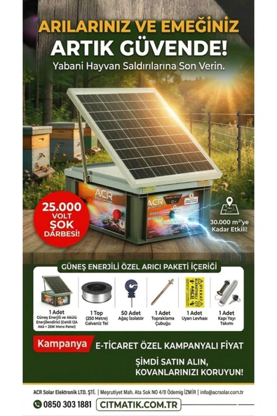 ACR GÜÇMATİK ACR Arıcı Özel Çit Paketi Güneş Panelli Kompakt Elektrikli Çit ayı çiti domuz kovucu 25 BİN VOLT ürün görseli 1