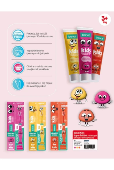 Banat Süper İkili Set Diş Macunu (50ml) + Fırça Karma Renkler ürün görseli 1
