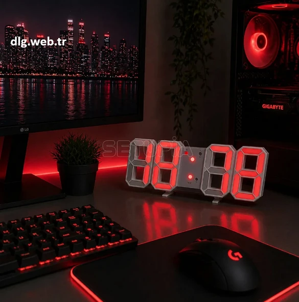 DLG Akıllı 3D LED Dijital Masa Saati Tarih Sıcaklık Alarm Ayarlanabilir Parlaklık Kırmızı ürün görseli 1