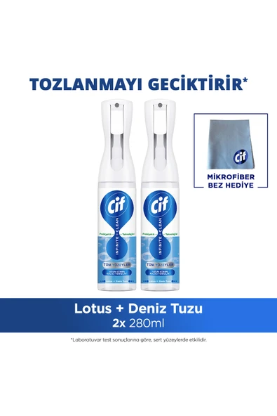 Cif Infinite Clean Doğal Probiyotikli Anti Toz Sprey Lotus & Deniz Tuzu 280ml x2 Mikrofiber Bez Hediye ürün görseli 1