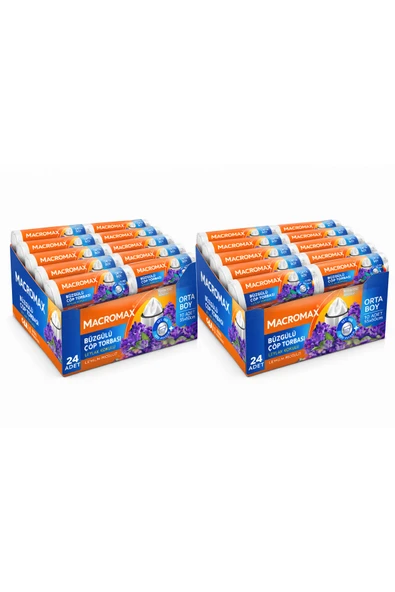 MACROMAX Büzgülü Çöp Torbası Orta Boy (55x60cm) Leylak Kokulu 10 Adet X 48 Paket ürün görseli 1