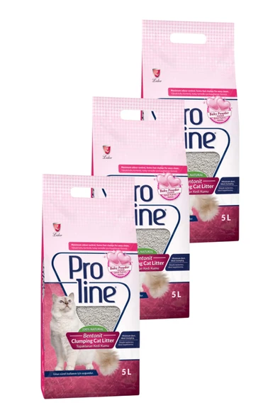 Proline Topaklanan Bentonit Bebek Pudrası Kokulu Kedi Kumu 3 x 5 Lt ürün görseli 1