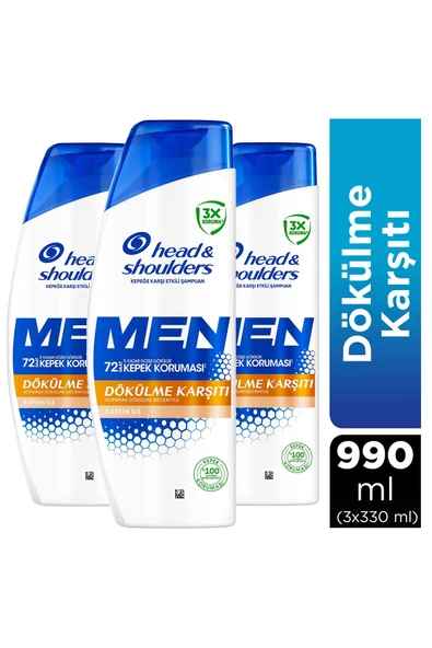 Head & Shoulders Men Dökülme Karşıtı Kafein ile Kepeğe Karşı Etkili Şampuan 330ml X3" ürün görseli 1