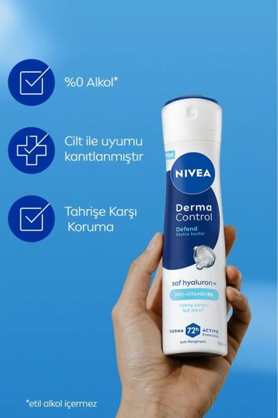 NIVEA Derma Control Defend Kadın Sprey Deodorant 150 ml 2 Adet - Resim 3