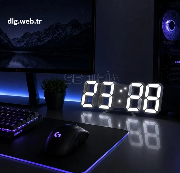 DLG Akıllı 3D LED Dijital Masa Saati Tarih Sıcaklık Alarm Ayarlanabilir Parlaklık Beyaz Renk ürün görseli 1