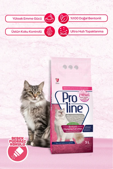Proline Proline Bebek Pudra Kokulu Bentonit Kedi Kumu 5 lt ürün görseli 1