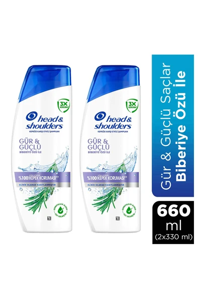 Head & Shoulders Biberiye Özlü Gür ve Güçlü Saçlar Kepeğe Karşı Etkili Şampuan 330ml X2 ürün görseli 1