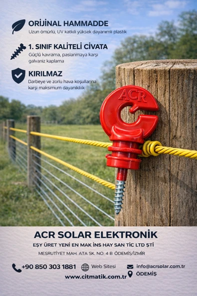 ACR GÜÇMATİK Elektrikli çit izolatörü LÜKS 1. SINIF ORJİNAL KIRMIZI 100 Adet ürün görseli 1
